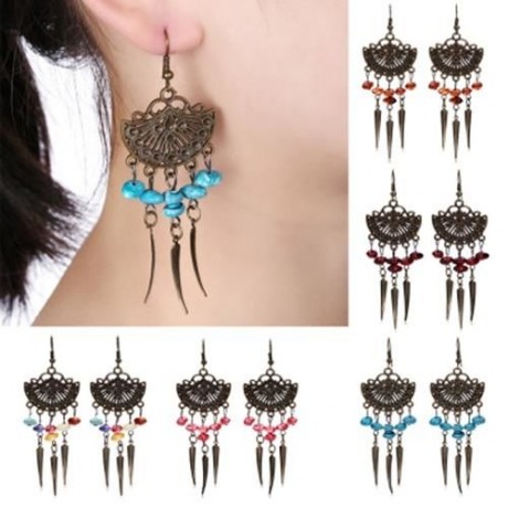 TRENDY BOHEMIAN FRINGED BEADS WOMEN DROP EARRINGS (COLORFUL)
