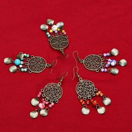 VINTAGE HOLLOW OUT FRINGED BEADS WOMEN DROP EARRINGS (PAPAYA)