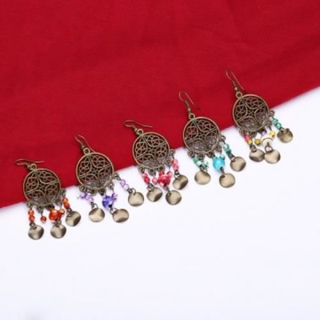 VINTAGE HOLLOW OUT FRINGED BEADS WOMEN DROP EARRINGS (PAPAYA)