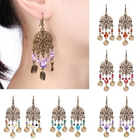 VINTAGE HOLLOW OUT FRINGED BEADS WOMEN DROP EARRINGS (PAPAYA)