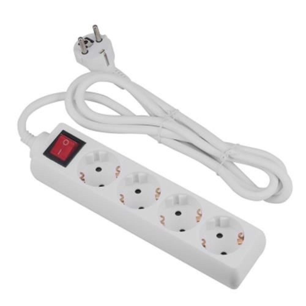 EU PLUG SOCKET 4 OUTLETS WITH EXTENSION CABLE SWITCH (WHITE)