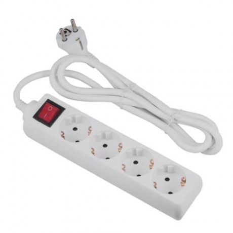 EU PLUG SOCKET 4 OUTLETS WITH EXTENSION CABLE SWITCH (WHITE)