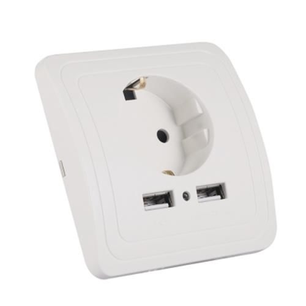 DUAL USB GERMAN STANDARD PLUG WALL SOCKET POWER OUTLET (WHITE)