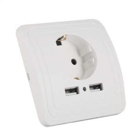 DUAL USB GERMAN STANDARD PLUG WALL SOCKET POWER OUTLET (WHITE)
