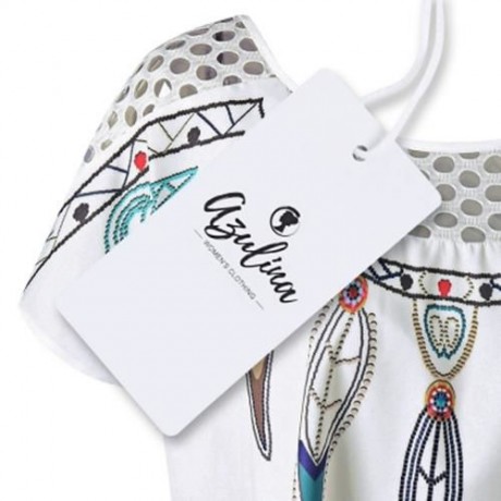 PLUS SIZE HOLLOW OUT FEATHER PRINT TOP (WHITE)