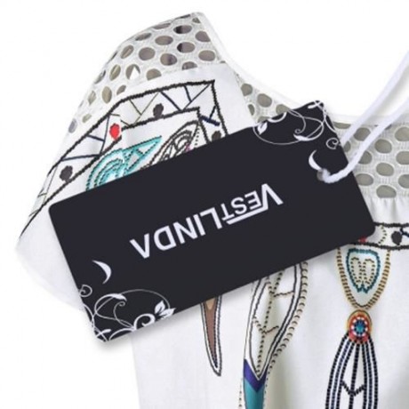 PLUS SIZE HOLLOW OUT FEATHER PRINT TOP (WHITE)