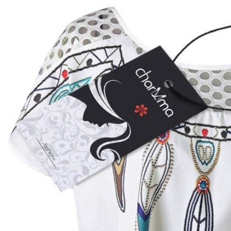 PLUS SIZE HOLLOW OUT FEATHER PRINT TOP (WHITE)