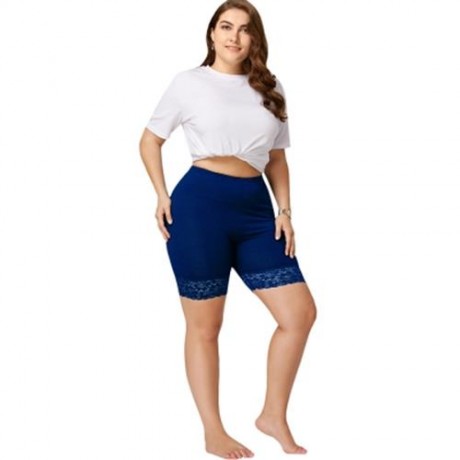 PLUS SIZE LACE INSERT SHORT LEGGINGS (BLUE)