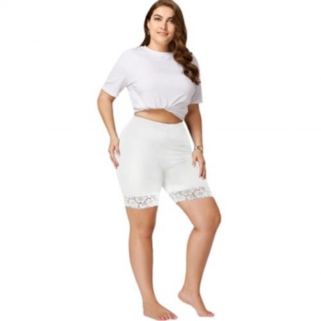 PLUS SIZE LACE INSERT SHORT LEGGINGS (WHITE)