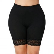 PLUS SIZE LACE INSERT SHORT LEGGINGS (BLACK)