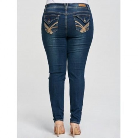 PLUS SIZE RIPPED PENCIL JEANS (DENIM BLUE)