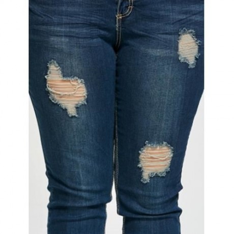 PLUS SIZE RIPPED PENCIL JEANS (DENIM BLUE)