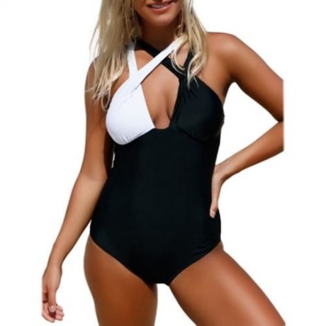 COLOR BLOCK CRISS CROSS SWIMSUIT (BLACK)