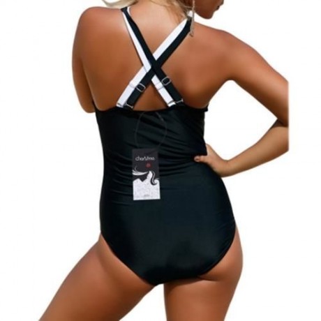COLOR BLOCK CRISS CROSS SWIMSUIT (BLACK)