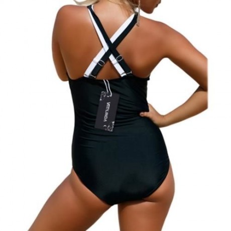 COLOR BLOCK CRISS CROSS SWIMSUIT (BLACK)