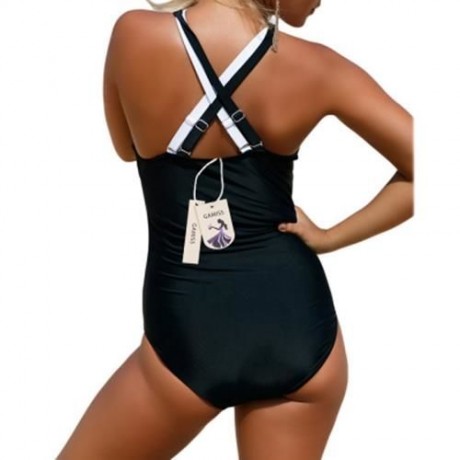 COLOR BLOCK CRISS CROSS SWIMSUIT (BLACK)
