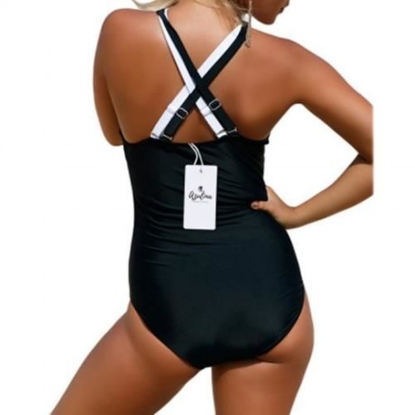 COLOR BLOCK CRISS CROSS SWIMSUIT (BLACK)
