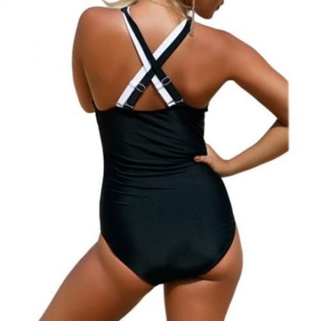COLOR BLOCK CRISS CROSS SWIMSUIT (BLACK)