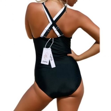 COLOR BLOCK CRISS CROSS SWIMSUIT (BLACK)