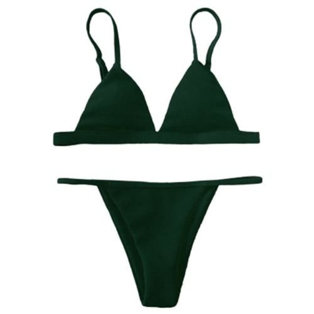 SPAGHETTI STRAP HIGH CUT BIKINI SET (BLACKISH GREEN)
