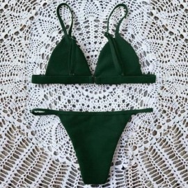 SPAGHETTI STRAP HIGH CUT BIKINI SET (BLACKISH GREEN)