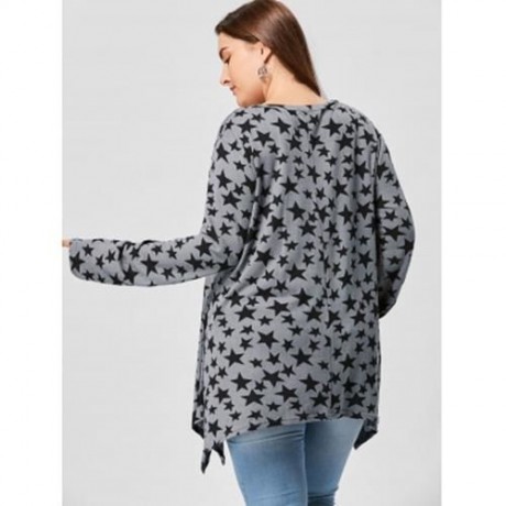 PLUS SIZE ALLOVER STAR LONG SLEEVE T-SHIRT (GRAY)