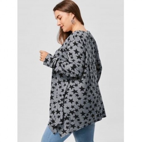 PLUS SIZE ALLOVER STAR LONG SLEEVE T-SHIRT (GRAY)