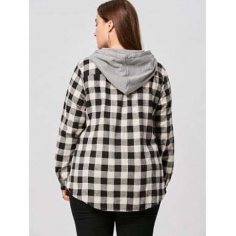 PLUS SIZE FLAP POCKETS PLAID SHIRT HOODIE (COLORMIX)