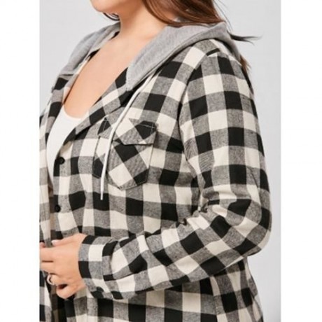PLUS SIZE FLAP POCKETS PLAID SHIRT HOODIE (COLORMIX)