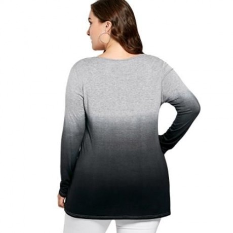 PLUS SIZE KANGAROO POCKET LONG SLEEVE OMBRE T-SHIRT (BLACK AND GREY)