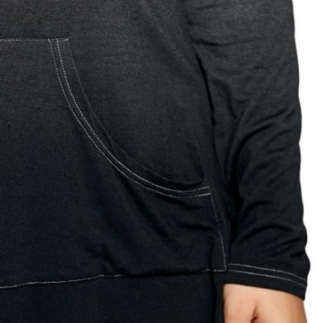 PLUS SIZE KANGAROO POCKET LONG SLEEVE OMBRE T-SHIRT (BLACK AND GREY)