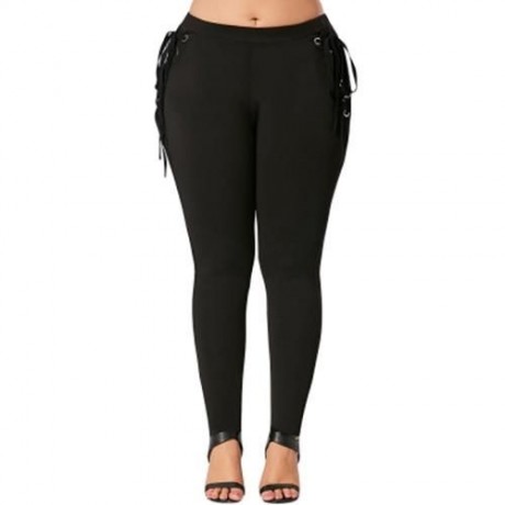 PLUS SIZE LACE UP TIGHT PANTS (BLACK)