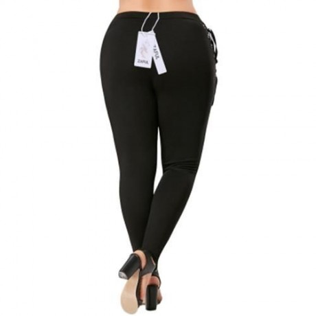 PLUS SIZE LACE UP TIGHT PANTS (BLACK)