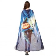 CHIFFON HALLOWEEN WITCH ELEMENT FESTIVAL HOODED CAPE (BLUE)