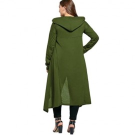 PLUS SIZE FUNNEL COLLAR MAXI ASYMMETRIC HOODIE (ARMY GREEN)