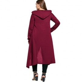PLUS SIZE FUNNEL COLLAR MAXI ASYMMETRIC HOODIE (WINE RED)