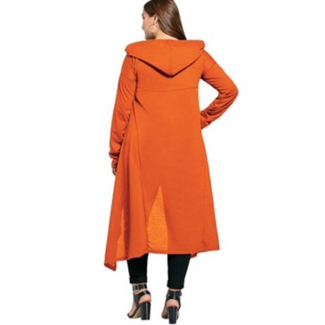 PLUS SIZE FUNNEL COLLAR MAXI ASYMMETRIC HOODIE (ORANGE)