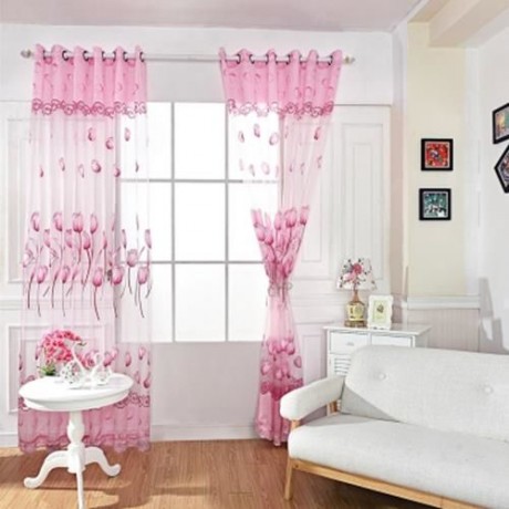 FLORAL TULLE VOILE BURNT-OUT WINDOW CURTAIN 100 X 250CM (PINK)