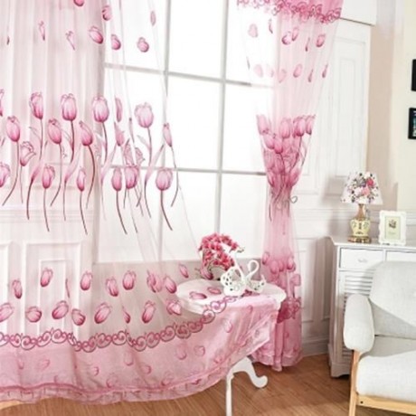 FLORAL TULLE VOILE BURNT-OUT WINDOW CURTAIN 100 X 250CM (PINK)