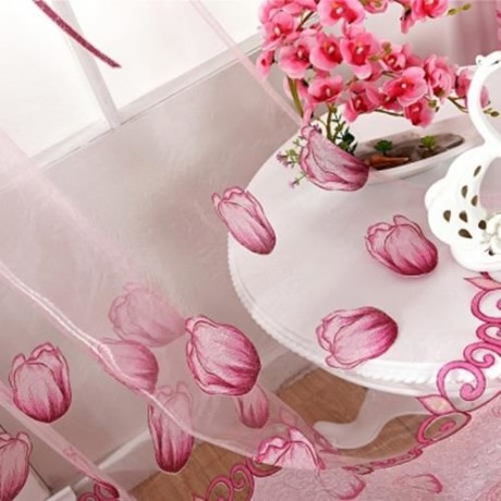 FLORAL TULLE VOILE BURNT-OUT WINDOW CURTAIN 100 X 250CM (PINK)