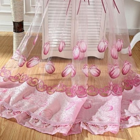FLORAL TULLE VOILE BURNT-OUT WINDOW CURTAIN 100 X 250CM (PINK)