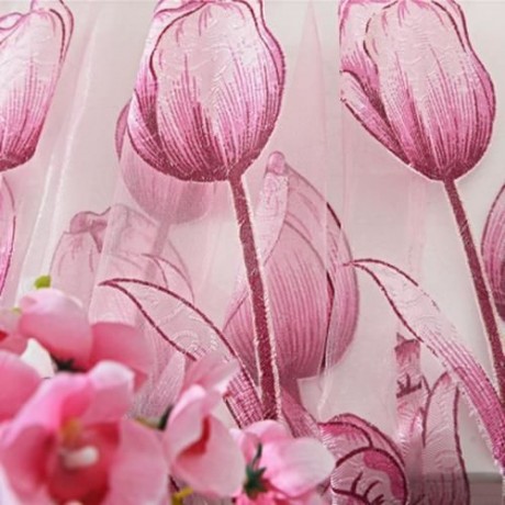 FLORAL TULLE VOILE BURNT-OUT WINDOW CURTAIN 100 X 250CM (PINK)