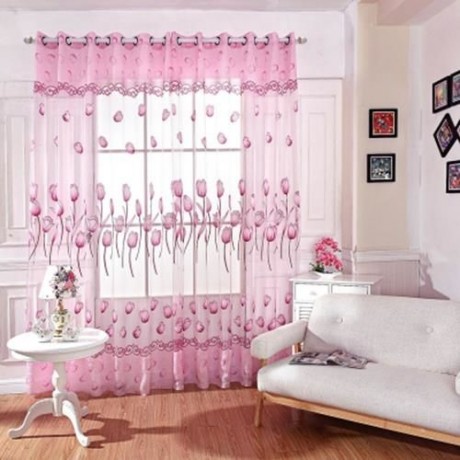 FLORAL TULLE VOILE BURNT-OUT WINDOW CURTAIN 100 X 250CM (PINK)