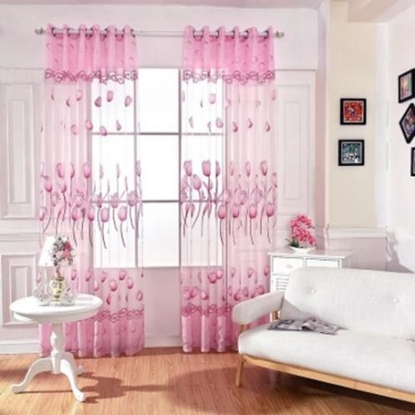 FLORAL TULLE VOILE BURNT-OUT WINDOW CURTAIN 100 X 250CM (PINK)