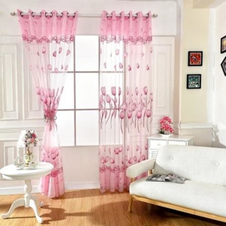 FLORAL TULLE VOILE BURNT-OUT WINDOW CURTAIN 100 X 250CM (PINK)