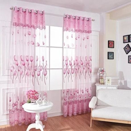 FLORAL TULLE VOILE BURNT-OUT WINDOW CURTAIN 100 X 250CM (PINK)