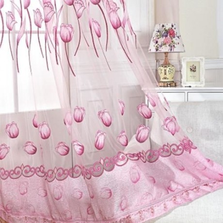 FLORAL TULLE VOILE BURNT-OUT WINDOW CURTAIN 100 X 250CM (PINK)