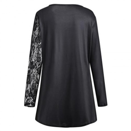 LACE INSERT FLORAL SKULL HALLOWEEN PLUS SIZE T-SHIRT (BLACK)