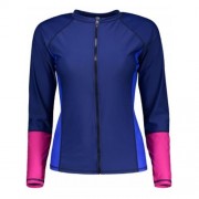 COLOR BLOCK LONG SLEEVE PLUS SIZE SWIM TOP (BLUE)