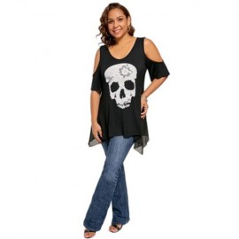 PLUS SIZE SKULL COLD SHOULDER TOP (BLACK)